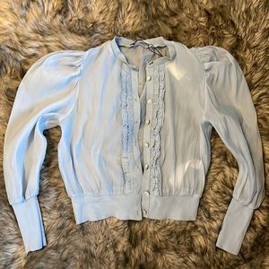 Semi Sheer Jeweled Button Blouse
